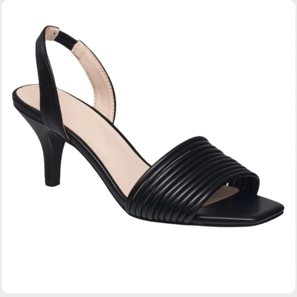 Halston Heritage Black Strappy Slingback Kitten Heel Sandals Size 7.5 EUC - Picture 1 of 10